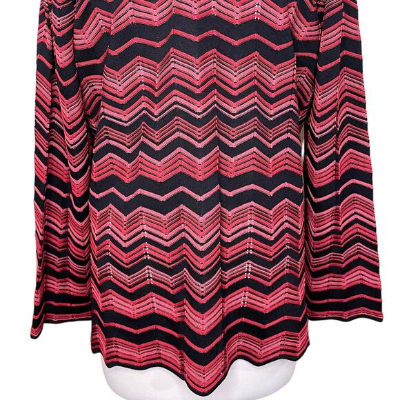 Exclusively Misook Size M Oversized Cardigan Sweater Vintage Zip Chevron Zig Zag - Picture 10 of 15